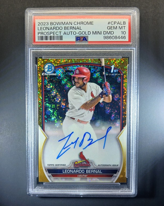 Leonardo Bernal Auto /50 PSA 10 2023 Bowman Chrome 1st Gold Mini Diamond 