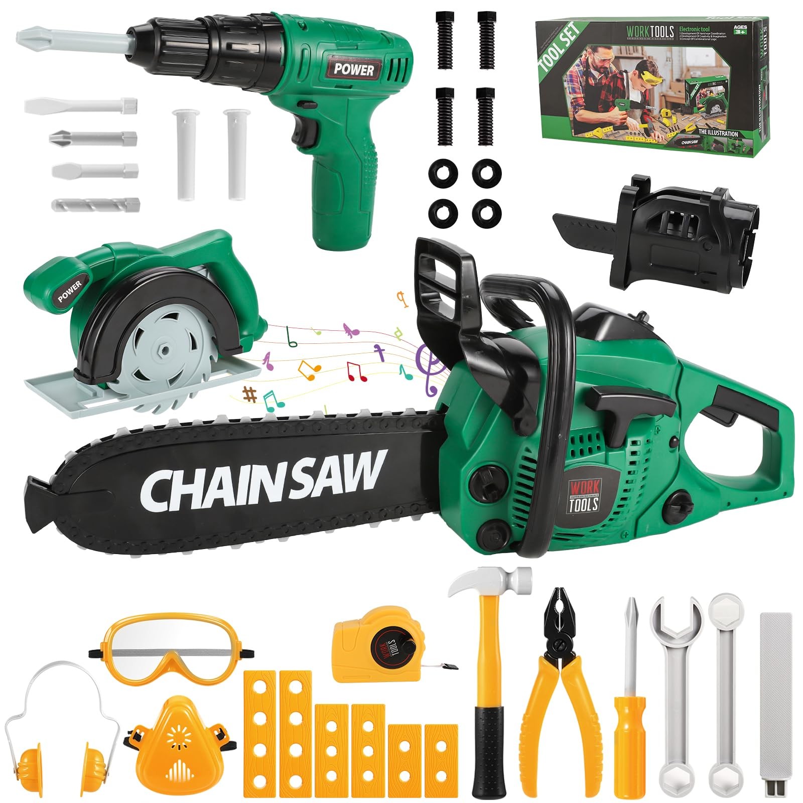 Kids Tool Set with Electronic Chainsaw & Toy Drill &ndash; Toddler Construction Too...