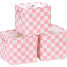 3-Pack Cubic Organizer Shelf Bins, Canvas Fabric Storage Baskets with Handles...