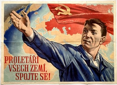 Original Vintage Poster PROLETARIANS OF ALL COUNTRIES UNITE! - COMMUNISM - 1957