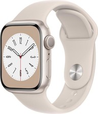 Apple Watch 8 Cell Starlight 45mm, White Silicon Band, Ouvert (jamais utilisé)