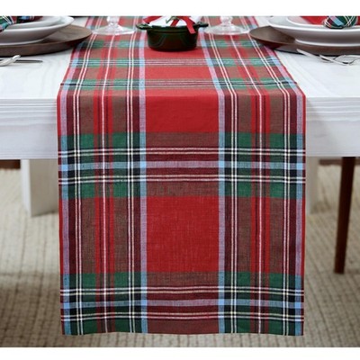 Linen Tartan Plaid Table Runner 144 Inches Long - 100% Pure Linen Red Madras ...