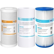 3-Stage 10"x4.5" Big Blue Pleated Sediment CTO Carbon Water Filter Whole House
