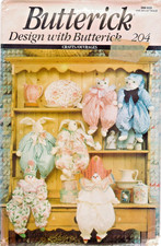 Butterick 204 Clown Bunny Cat Block Dolls Vintage Craft Sewing Pattern Uncut