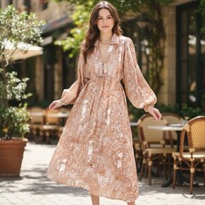 Zimmermann Lantern Sleeve Tie Waist Midi Dress Size 2 AU 12 / US 8 Linen