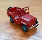 Vintage Diecast Toy Car Red Jeep DINKY TOYS England Meccano Ltd,  Blue Wheels