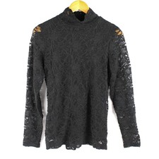 Blusa Donna Nero Semi-Trasparente In Pizzo Collo Alto Maniche Lunghe Chico’s