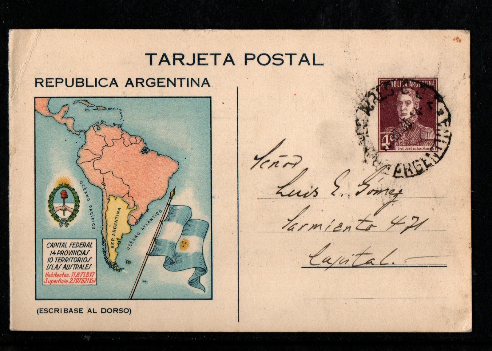 ARGENTINA 1935 FOLD OUT INFORMATION  ILLUSTRATED POSTCARD