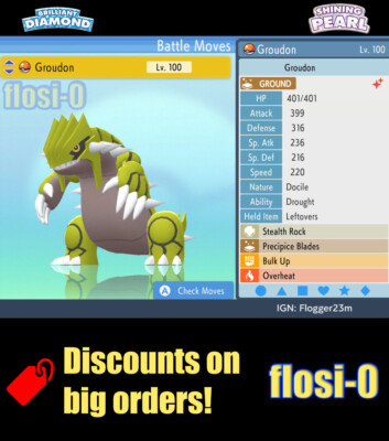 Pokémon Groudon Shiny Avec 6 IV Parfaits - Pour Pokémon Diamant Étincelant / Perle Scintillante Sur Switch - Neuf