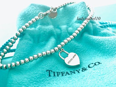 Return To Tiffany & Co Mini Heart Padlock Charm Bead 6.75