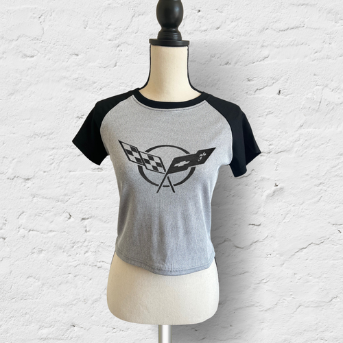 Color Block Muscle Car Logo Car Enthusiast Raglan Baseball Cropped T Shirt Women - Picture 7 of 8