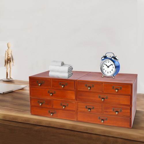 4 Pack 3 Drawer Wooden Desktop Organizer Drawer Storage Box For Tabletop- Brown - Picture 7 of 12