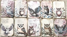 owls vintage style junk journal owl card toppers journal cards set of 10