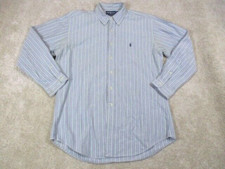 Ralph Lauren Button Up Dress Shirt Mens 17 Striped Green Blue Yarmouth Oxford