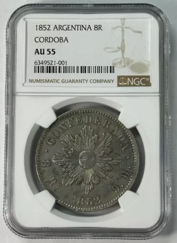 1852 Argentina 8 Reales Cordoba NGC AU55