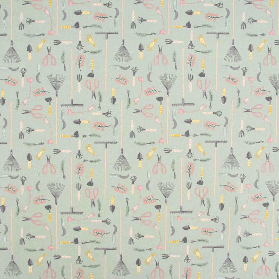 Baumwollstoff Potager Gartenwerkzeuge grün 1,40m Breite - Bild 4 von 4