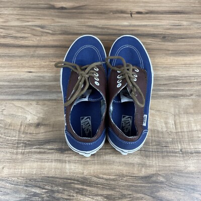 VANS Brigata Blue Leather Plaid Skate Shoes Sneakers Size 4Y  display picture 1