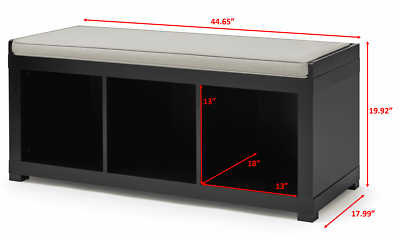 3-cube Entryway Storage Bench Wood Cushion Sitting Furniture