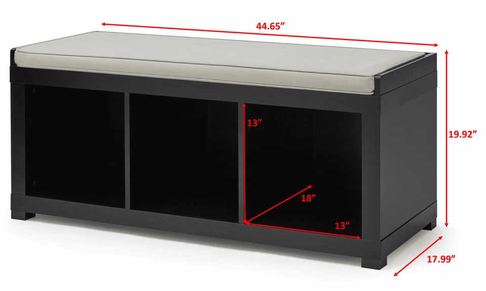 Banco moderno de almacenamiento de zapatos de 3 cubos negro pasillo Mudroom 300 ibs. Capacidad de peso Foto 3 de 4