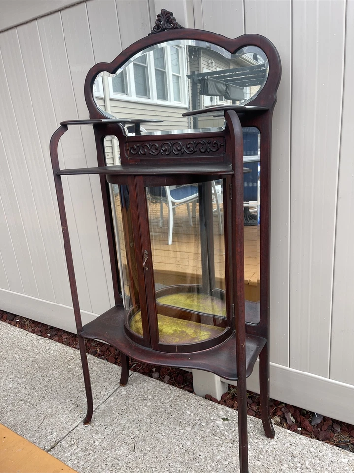 Antique Victorian Mahogany Etagere / Curio Shelves With Beveled Mirror - Image 2 of 4