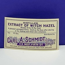 Drug store pharmacy ephemera label advertising Carl Schmidt Dayton witch hazel