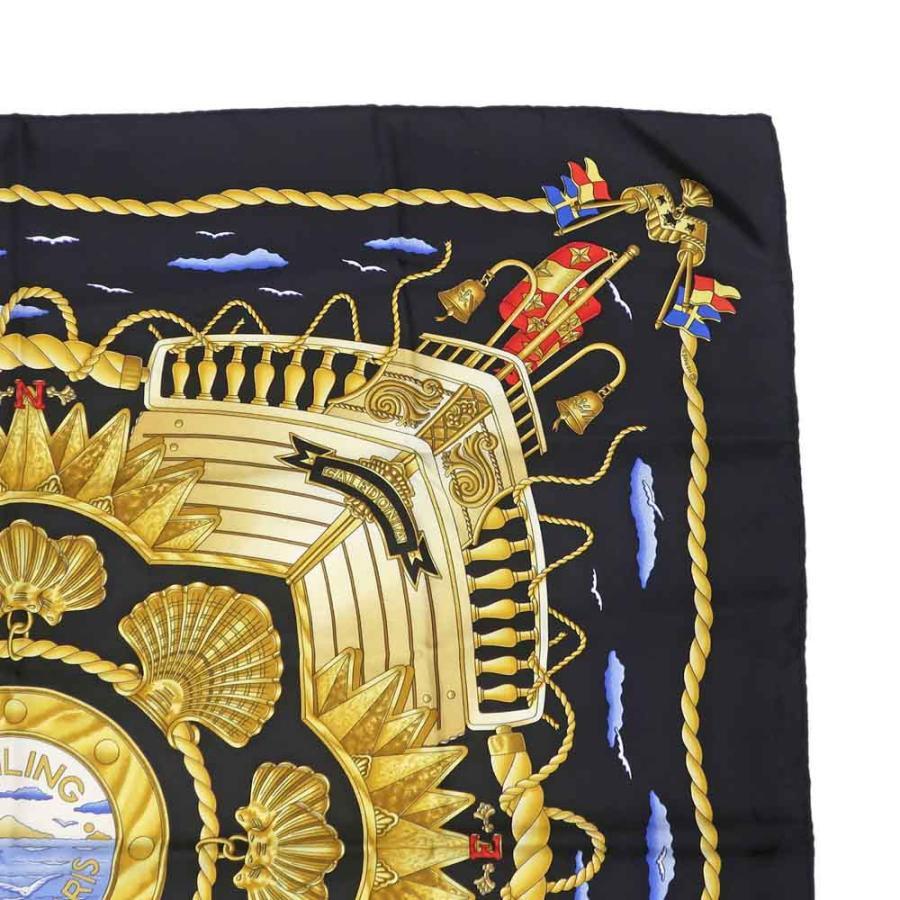 か*ん様 エルメス　『RAILING』　大判　スカーフ Hermes Authentic Carre90 Scarf Wrap Railing100% Silk Black