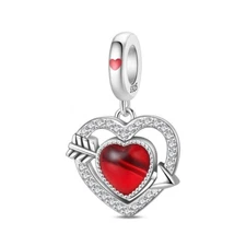KUNSIR 925 Sterling Silver Cupid's Arrow Heart Dangle Charm For Bracelet Pendant