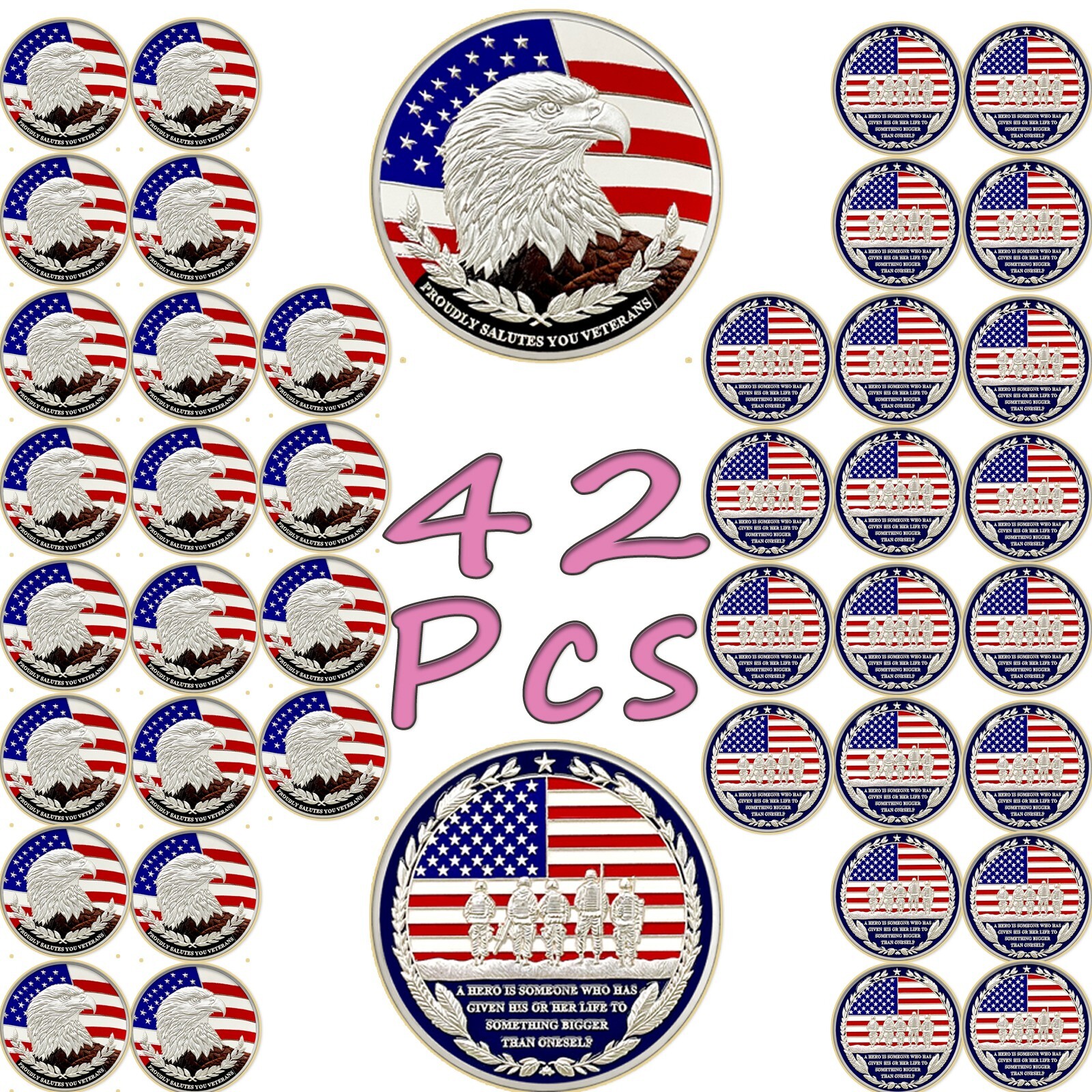 Bulk 42Pcs Military Veterans Commemorative Coins Proudly Salutes You Veterans