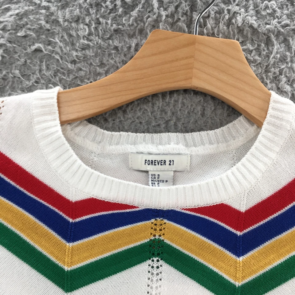 Suéter Pullover Forever 21 Mujer S Multicolor Blanco Manga Larga Tejido NUEVO Foto 4 de 4