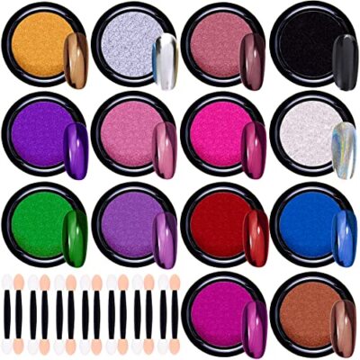 14 Jars Chrome Nail Powder Kit Mirror Effect Metallic Nail Art Glitters