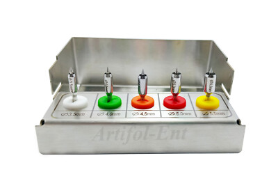 Rotary Center Tissue Punch Dental Implant Drills 5 Pcs Set with Metal Holder Kit
