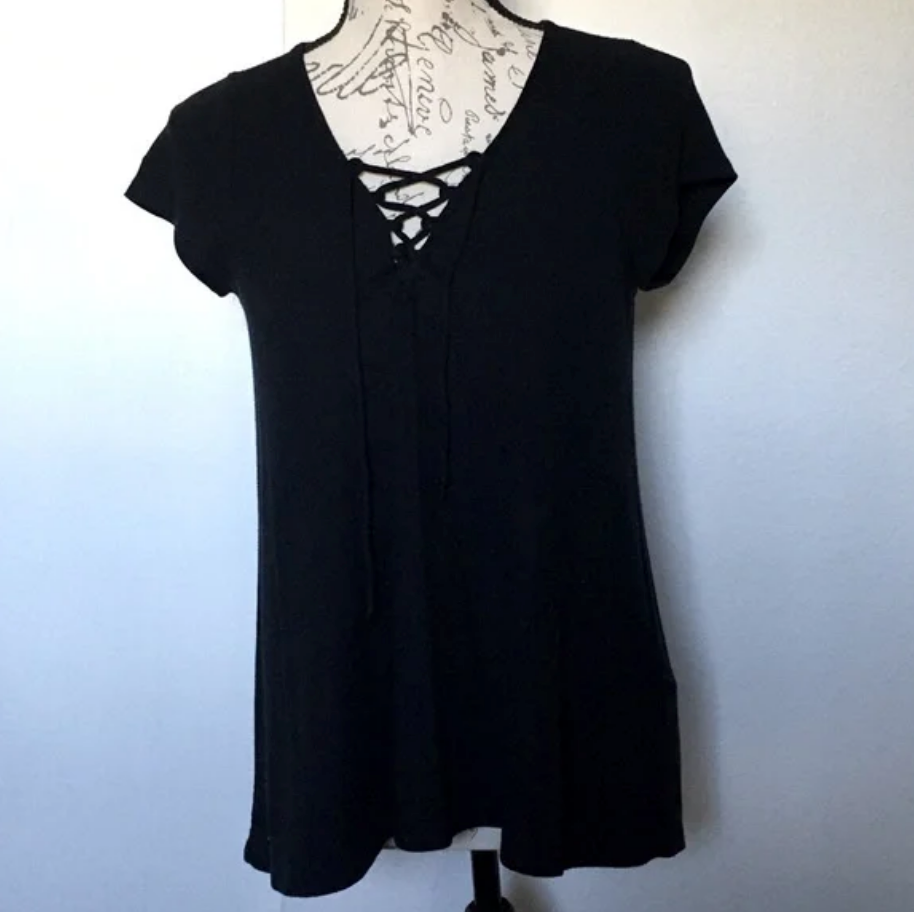 Hollister soft ribbed viscose blend lace up t-shirt