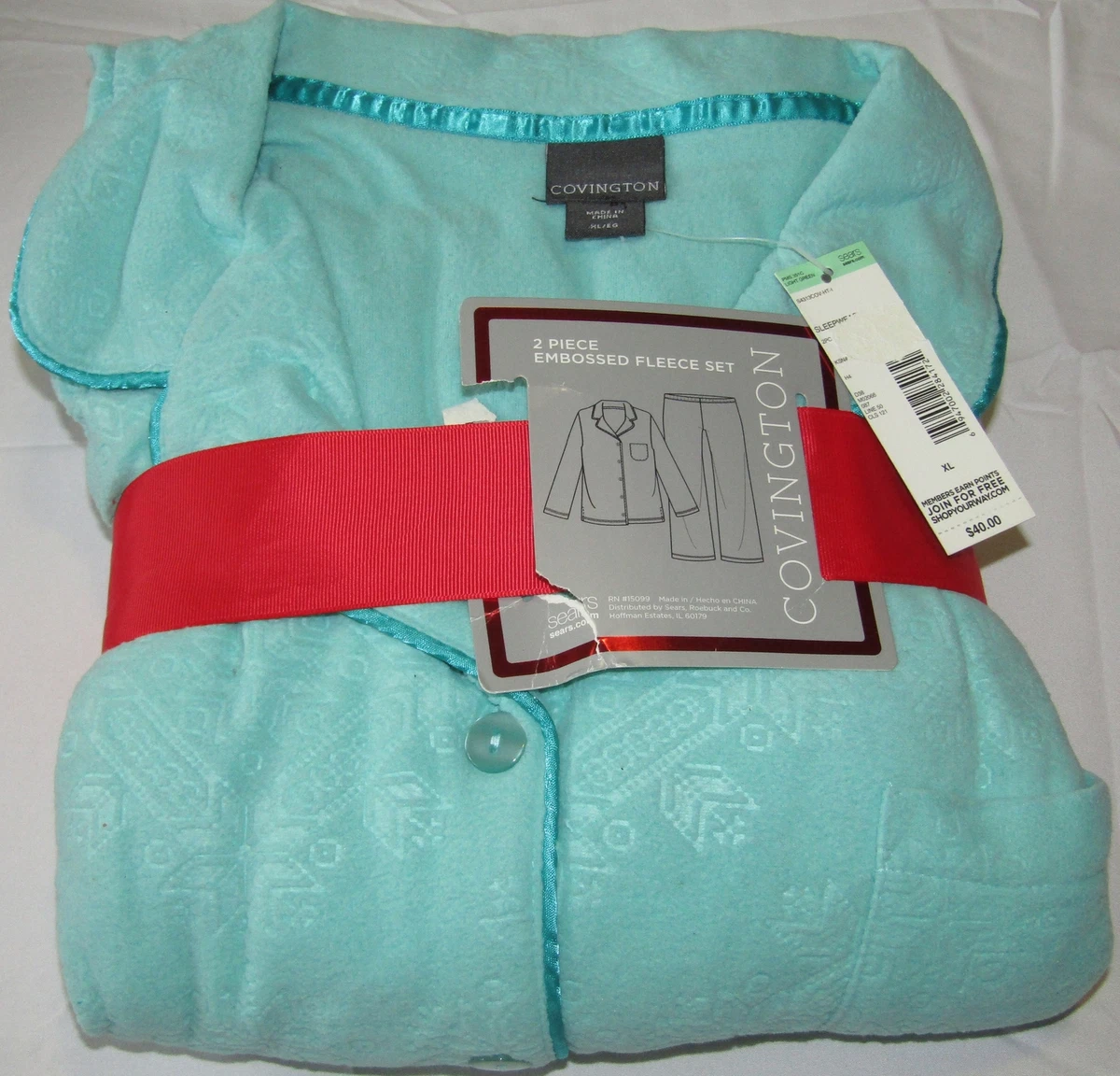NEW COVINGTON WOMENS LIGHT GREEN 2 PIECE EMBOSSED FLEECE PAJAMAS SET M XL 1X 2X
