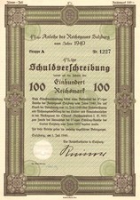 Schuldverschreibung des Reichsgaues Salzburg - 1940 - Anleihe 100 RM - Salzburg