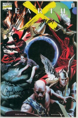 EARTH X #1 DYNAMIC FORCES VARIANT SIGNED x4 ALEX ROSS DF COA MARVEL COMICS