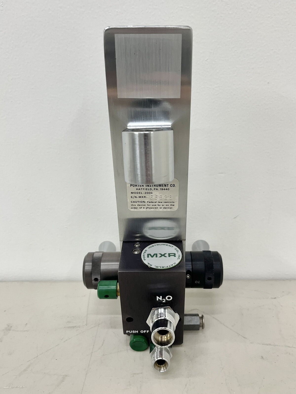 Porter MXR 2000 Dental Nitrous Oxide Flowmeter W/ Hoses, Scavenger