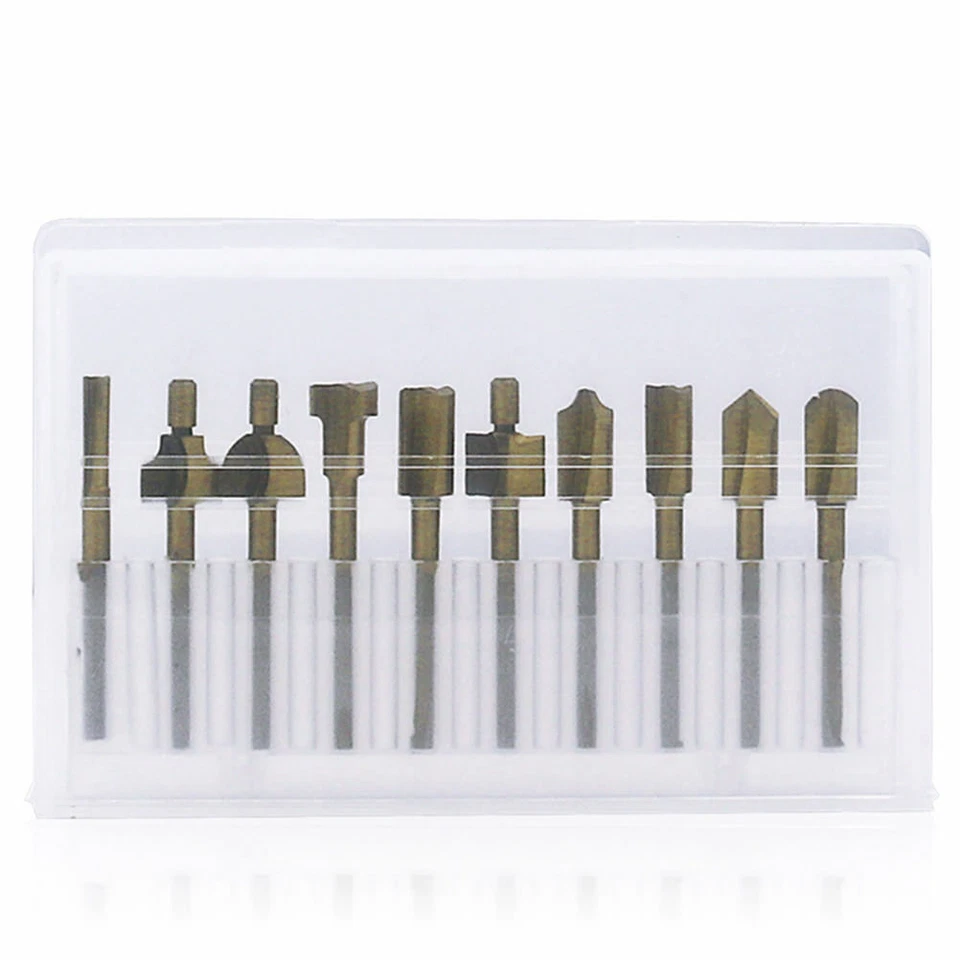 10 PCS 1/8" 3mm Mini Shank HSS Titanium Router Bits for Dremel Rotary Tool Sets - Image 3 of 4