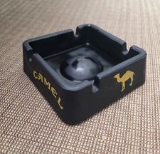 Vintage Camel Ashtray Square Black Glass 