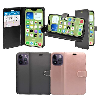 Für Apple iPhone 15 Pro Max Hülle Wallet Flip PU Leder Kartenfach Etui Cover