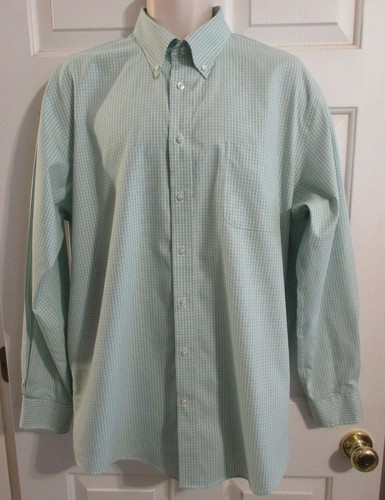 LANDS END Mens 17-36 TALL Green Check No Iron Pinpoint Oxford Dress Shirt Cotton - 第 2/6 張圖片