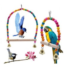 Pet Toy Parrot Budgerigar Hammock Bird Swing Wooden Swing Stand Hanging Bells