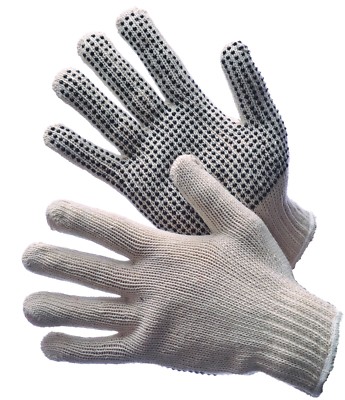 12 PAIRS STANDARD STRING KNIT 500G WITH PVC DOTS ON ONE SIDE WORK GLOVES LARGE