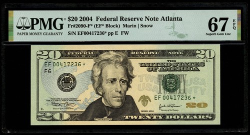 $20 2004 Federal Reserve * Star Note Atlanta Fr#2090-F* PMG 67 EPQ Superb Gem UN - Picture 3 of 3