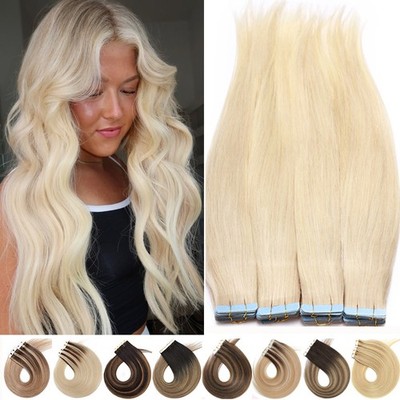 40 Stück Tape in Haar Extensions Remy Echthaar Haarverlängerung Weft Tresse 100g