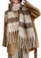 Winter Women Warm Scarf Long Shawl Thicker Blanket Wrap Color Plaid Stripe