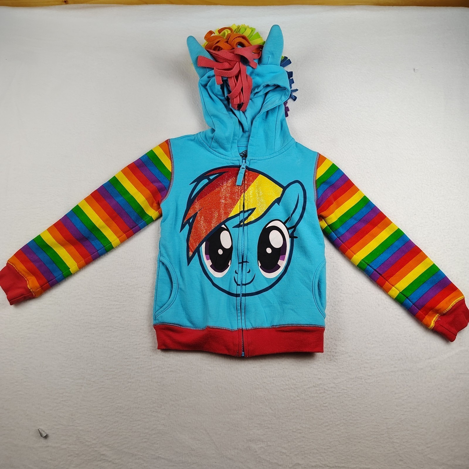 My Little Pony Felpa con Cappuccio Ragazza Grande 6X Arcobaleno Cruscotto Blu Costume Giacca Hasbro