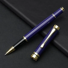 Elegant Blue Gold Ballpoint Pen Gift Set, Smooth Writing Pen for Office & Men