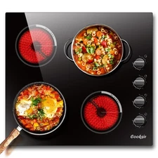 Electric Cooktop 24 Inch - 4 Burner Built-in Electric Stove Top 6000W, Radian...