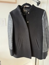 MAJE Black Leather and Wool Coat - Sz: Small