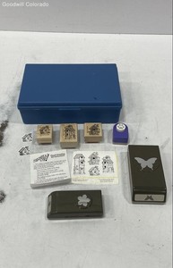 Bundle of Assorted Rubber Stamps in Blue Case